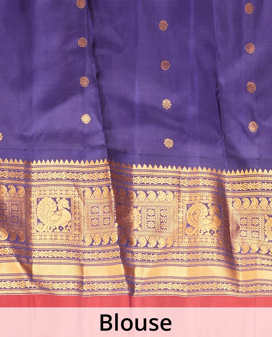 Pink zari buttas gadwal silk saree, contrast vidarbha traditional zari design border & zari design pallu