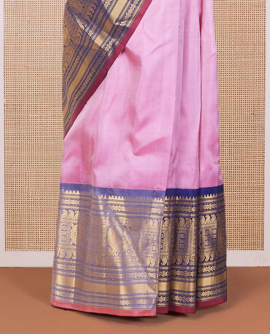 Pink zari buttas gadwal silk saree, contrast vidarbha traditional zari design border & zari design pallu