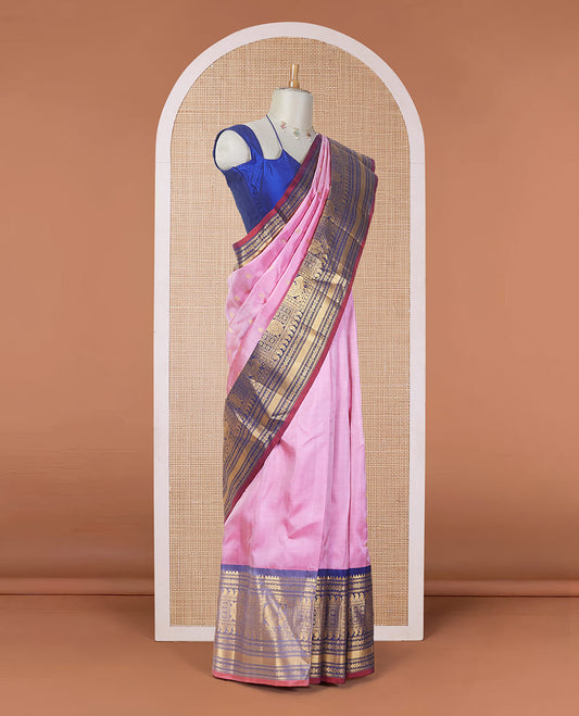 Pink zari buttas gadwal silk saree, contrast vidarbha traditional zari design border & zari design pallu