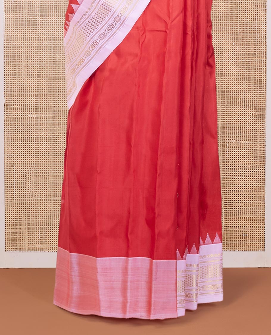 Red zari buttas gadwal silk saree, contrast vidarbha traditional zari design border & jaal pallu
