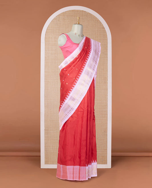 Red zari buttas gadwal silk saree, contrast vidarbha traditional zari design border & jaal pallu