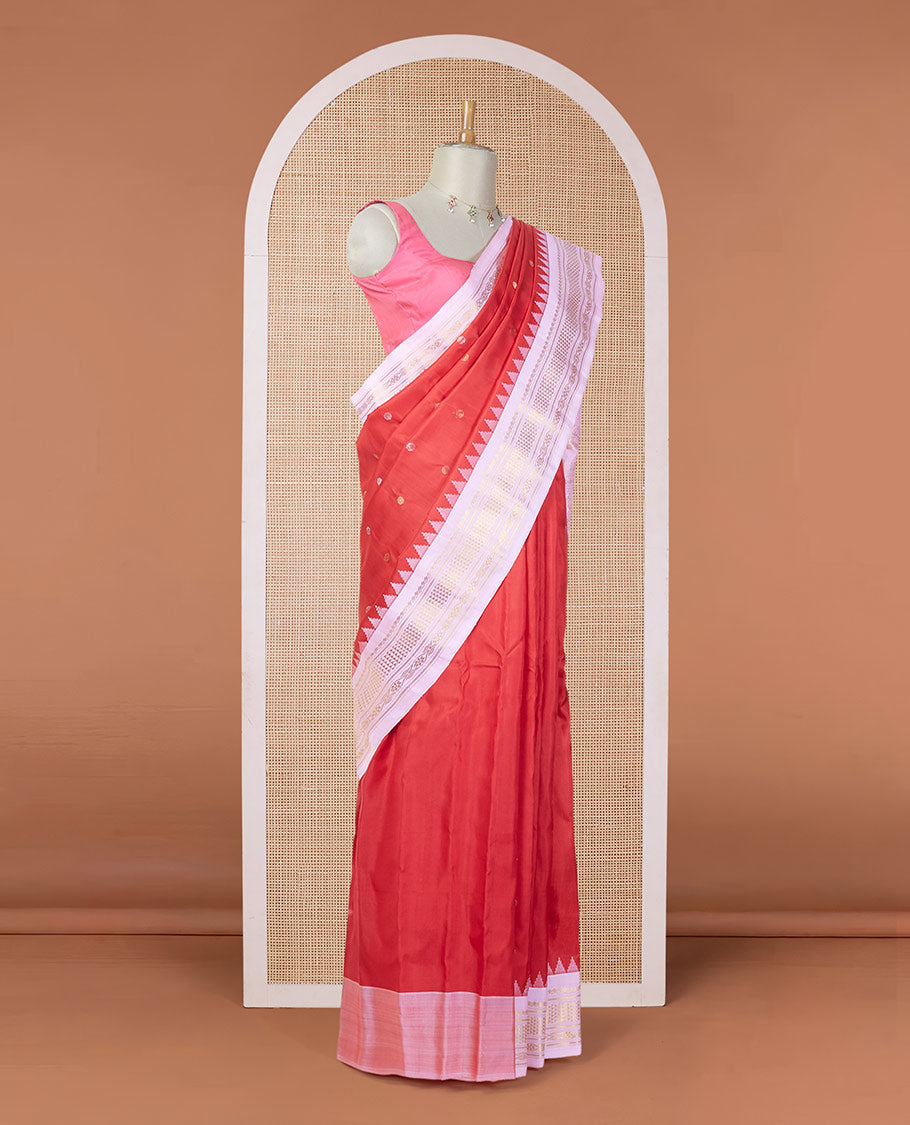 Red zari buttas gadwal silk saree, contrast vidarbha traditional zari design border & jaal pallu