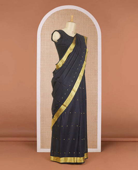 Black zari buttas mysore silk saree, floral zari design border & pallu of zari designs