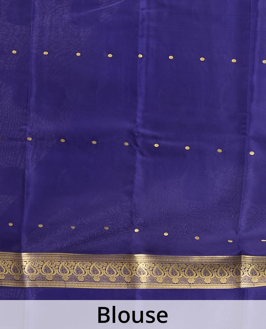 Orange jangiri color zari buttas Mysore silk saree, contrast paisley motifs woven zari border & pallu of zari motifs