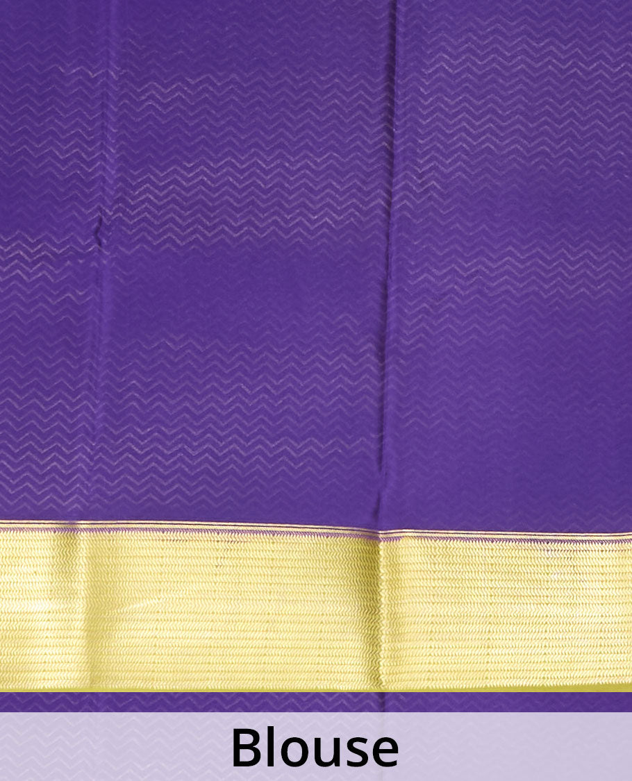 Mehendi green zari buttas Mysore silk saree, contrast traditional zari motifs border & chevron striped pallu