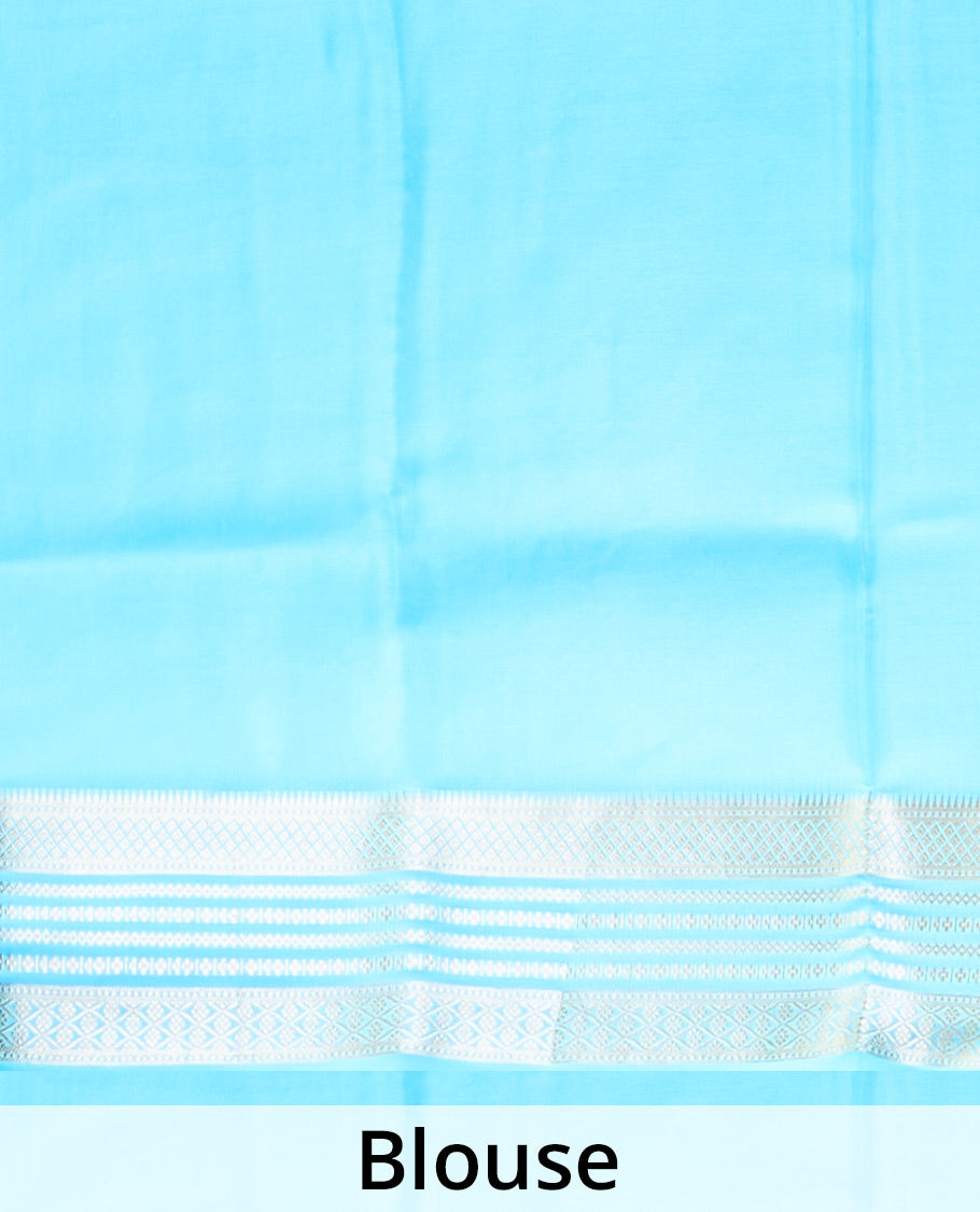 Blue zari buttas enclosed checked Mysore silk saree, contrast temple traditional design zari border & intricate pallu