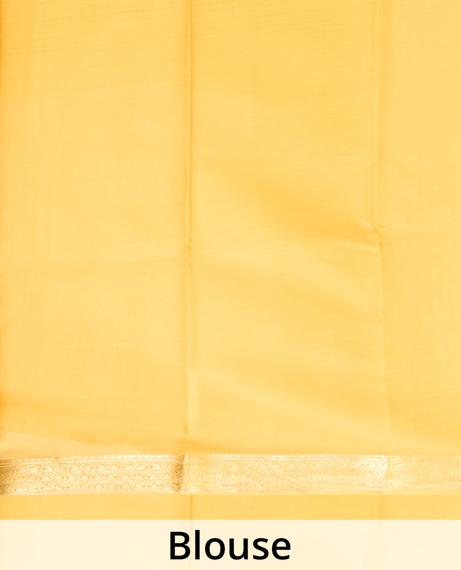 Orange full-plain Mysore silk saree, traditional zari design border & pallu of zari stripes