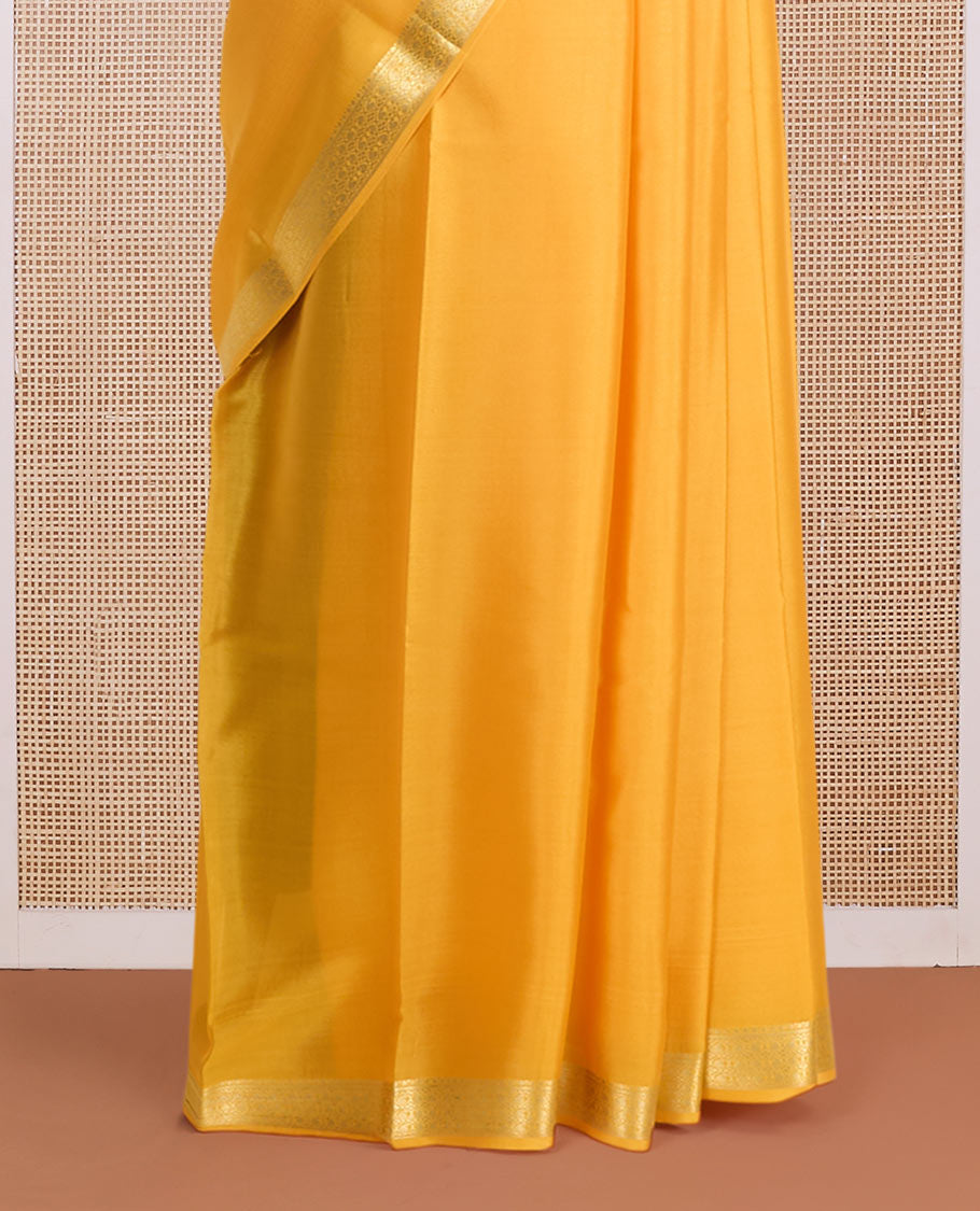 Orange full-plain Mysore silk saree, traditional zari design border & pallu of zari stripes