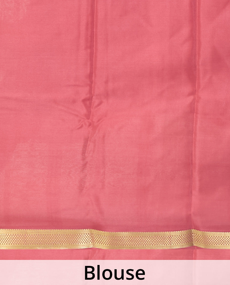 Deep forest green full-plain Mysore silk saree, contrast traditional zari design border & pallu of zari stripes