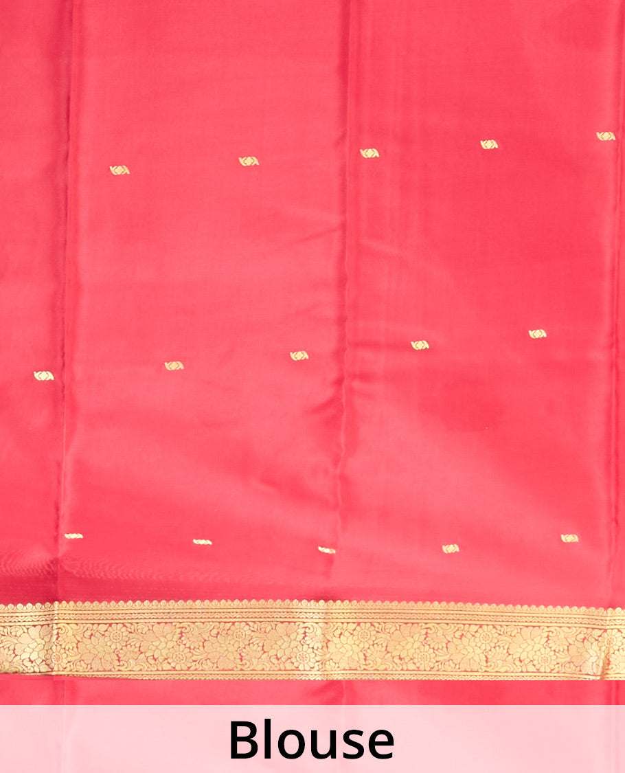 Grey zari buttas Mysore silk saree, contrast floral design zari border & pallu of zari motifs
