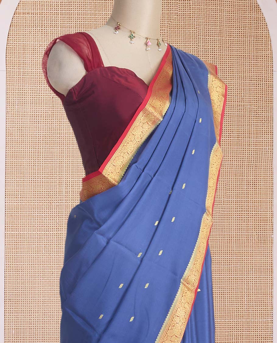 Grey zari buttas Mysore silk saree, contrast floral design zari border & pallu of zari motifs