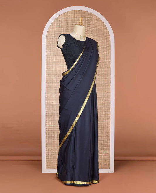 Black plain Mysore silk saree, traditional zari design border & pallu of thick zari stripes