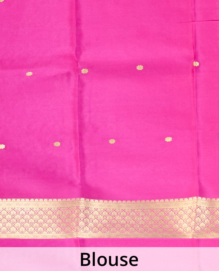 Orange zari buttas Mysore silk saree, contrast traditional zari border & pallu of floral zari weave
