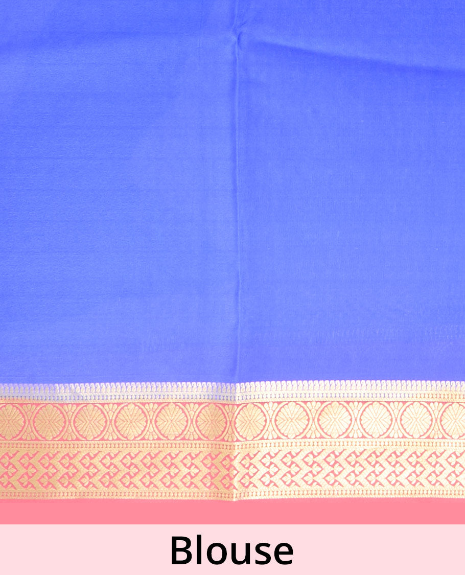 Royal blue zari buttas Mysore silk saree, contrast traditional zari border & intricately zari woven pallu