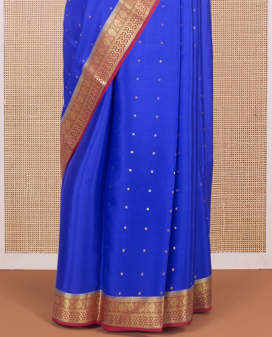 Royal blue zari buttas Mysore silk saree, contrast traditional zari border & intricately zari woven pallu