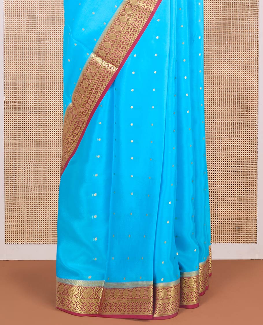 Blue zari buttas Mysore silk saree, contrast traditional zari border & intricately zari woven pallu