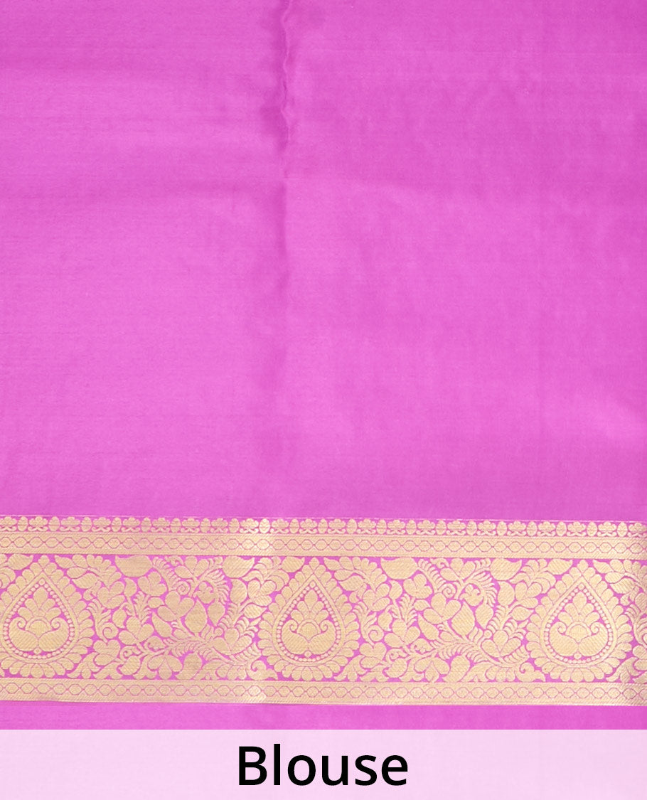Orange zari buttas Mysore silk saree, contrast floral zari border & pallu of floral design