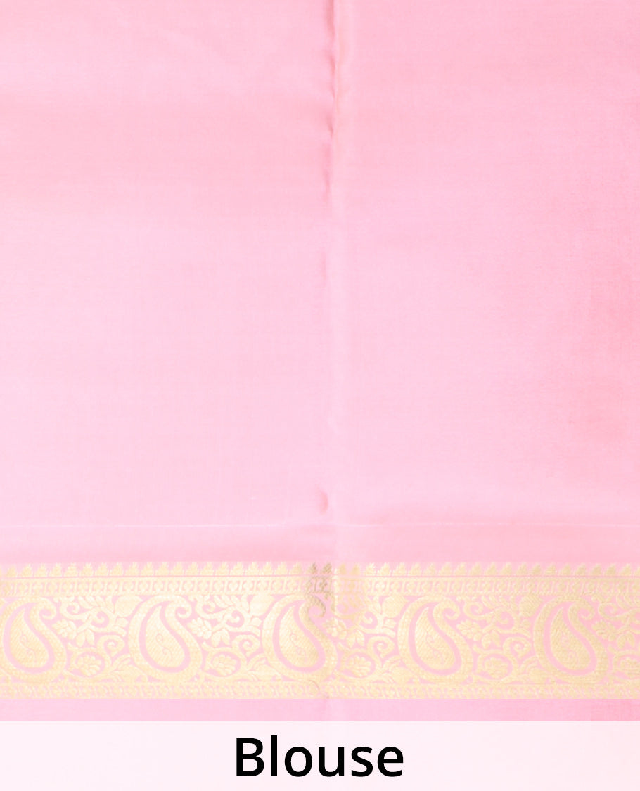 Bottle green zari buttas Mysore silk saree, contrast traditional zari border & intricately zari woven pallu