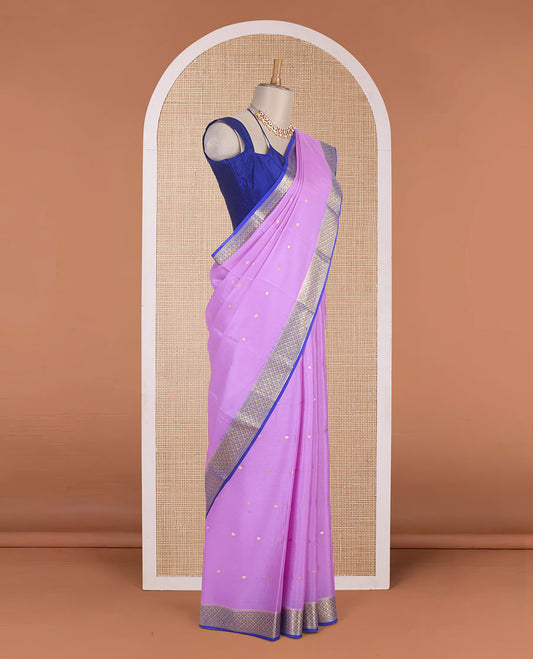 Pink zari buttas Mysore silk saree, contrast jaal design zari border & pallu of jaal design