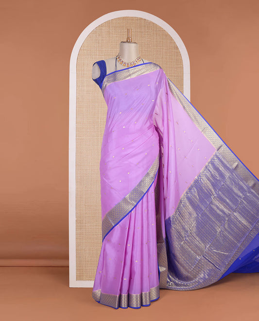 Pink zari buttas Mysore silk saree, contrast jaal design zari border & pallu of jaal design