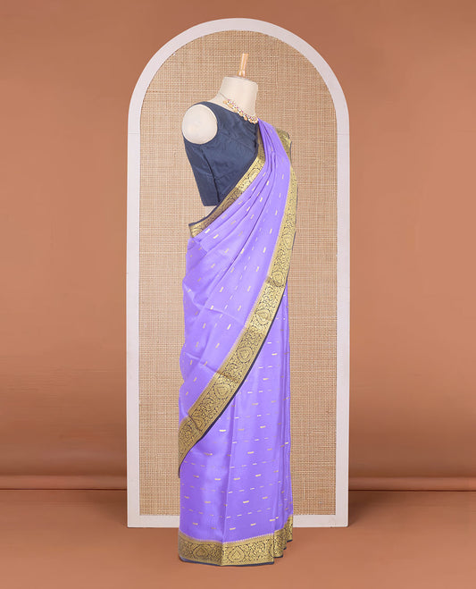 Violet zari buttas Mysore silk saree, contrast floral zari border & pallu of floral design