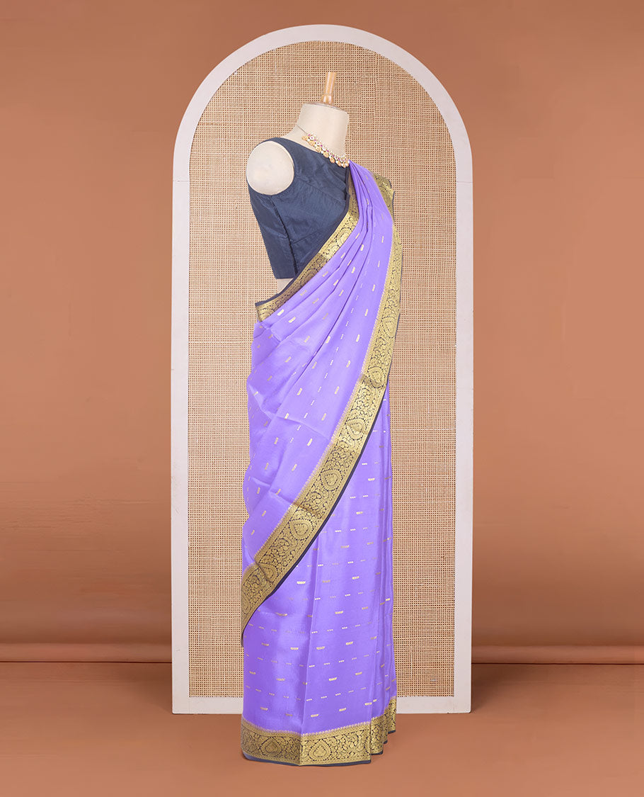 Violet zari buttas Mysore silk saree, contrast floral zari border & pallu of floral design