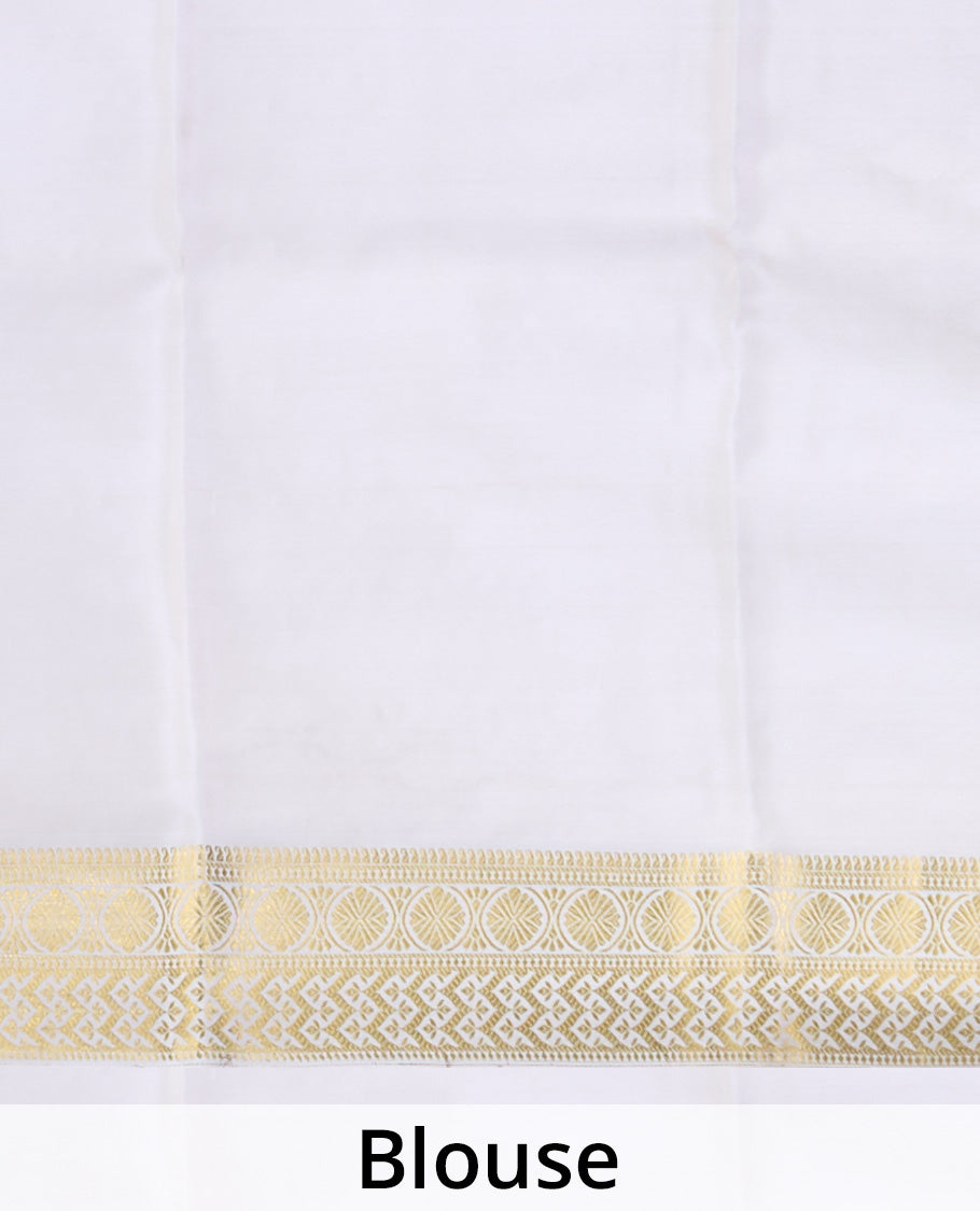 Flamingo pink zari buttas Mysore silk saree, contrast traditional zari border & intricately zari woven pallu
