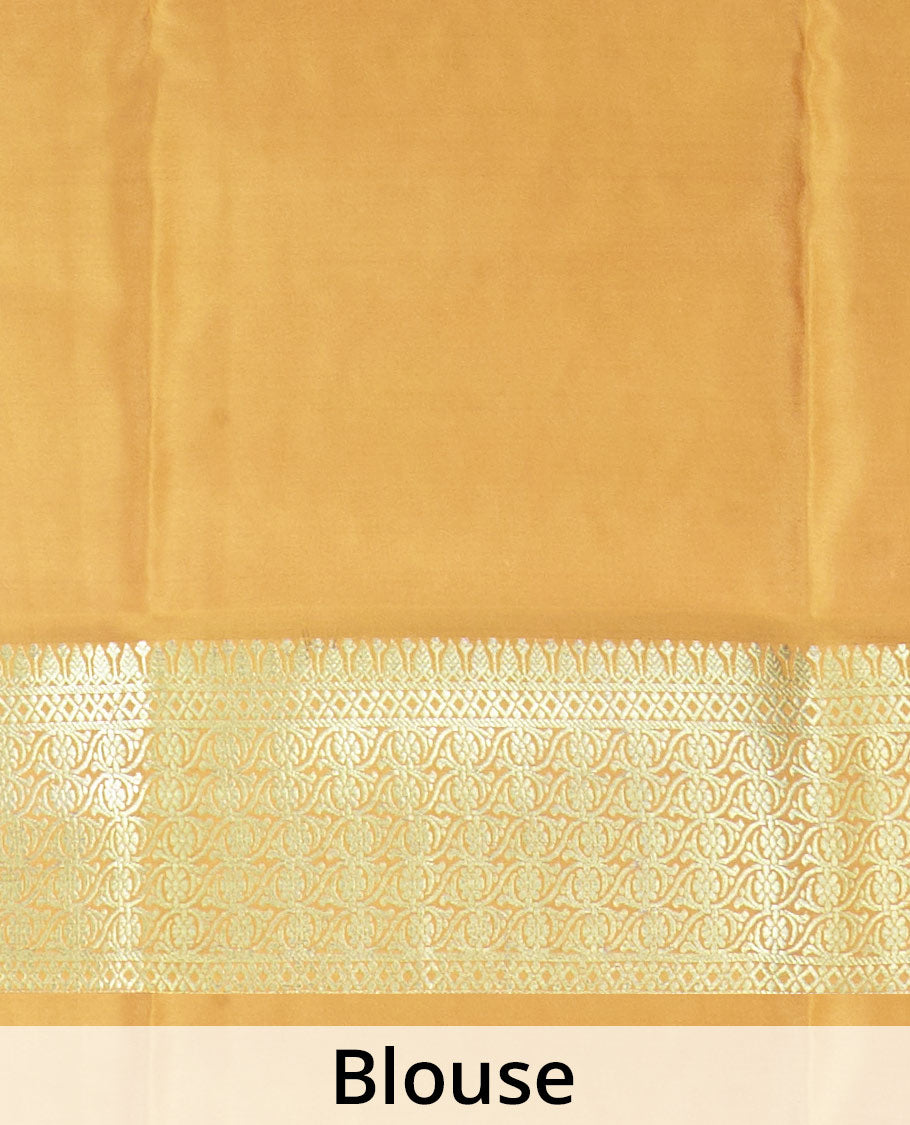 Cream zari buttas Mysore silk saree, contrast floral creeper zari designs, and zari woven pallu