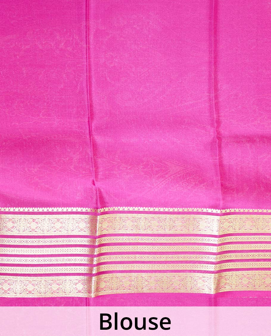 Purple floral bouquet zari buttas banarasi kathan silk saree, contrast floral creeper zari border, and intricate pallu