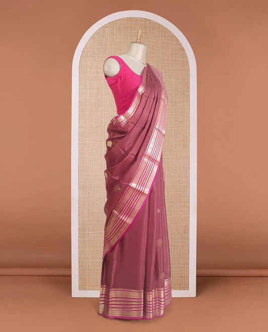 Purple floral bouquet zari buttas banarasi kathan silk saree, contrast floral creeper zari border, and intricate pallu