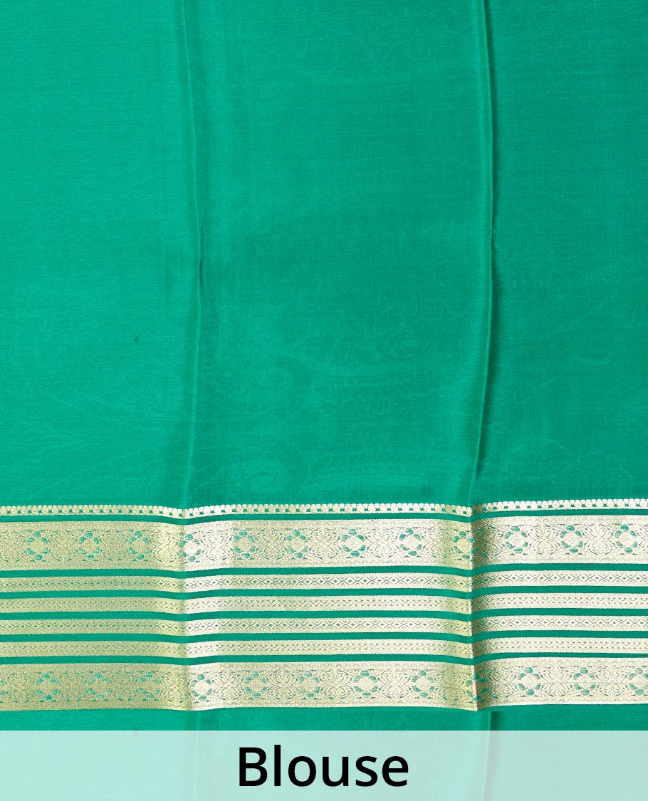 Green veldhari, and peacock zari design Mysore silk saree, traditional zari design border, and Mughal-inspired zari design pallu