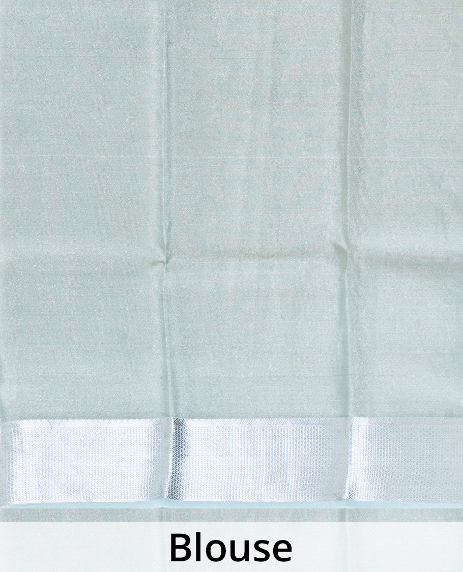 Pale green jacquard Mysore silk saree, traditional zari border, and jaal pallu