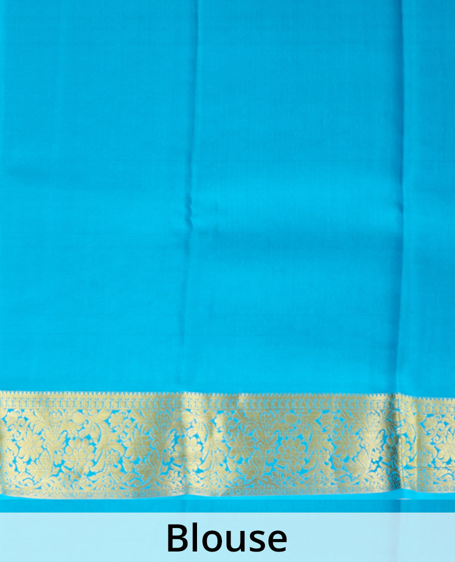 Yellow zari buttas Mysore silk saree, contrast floral zari border, and intricate pallu
