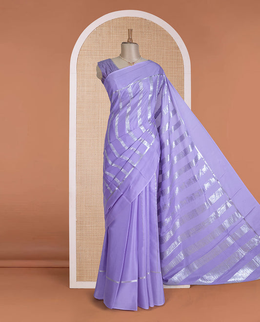 Lavender traditional flora-fauna motifs steeped with Mysore silk saree, self-border, and intricate pallu