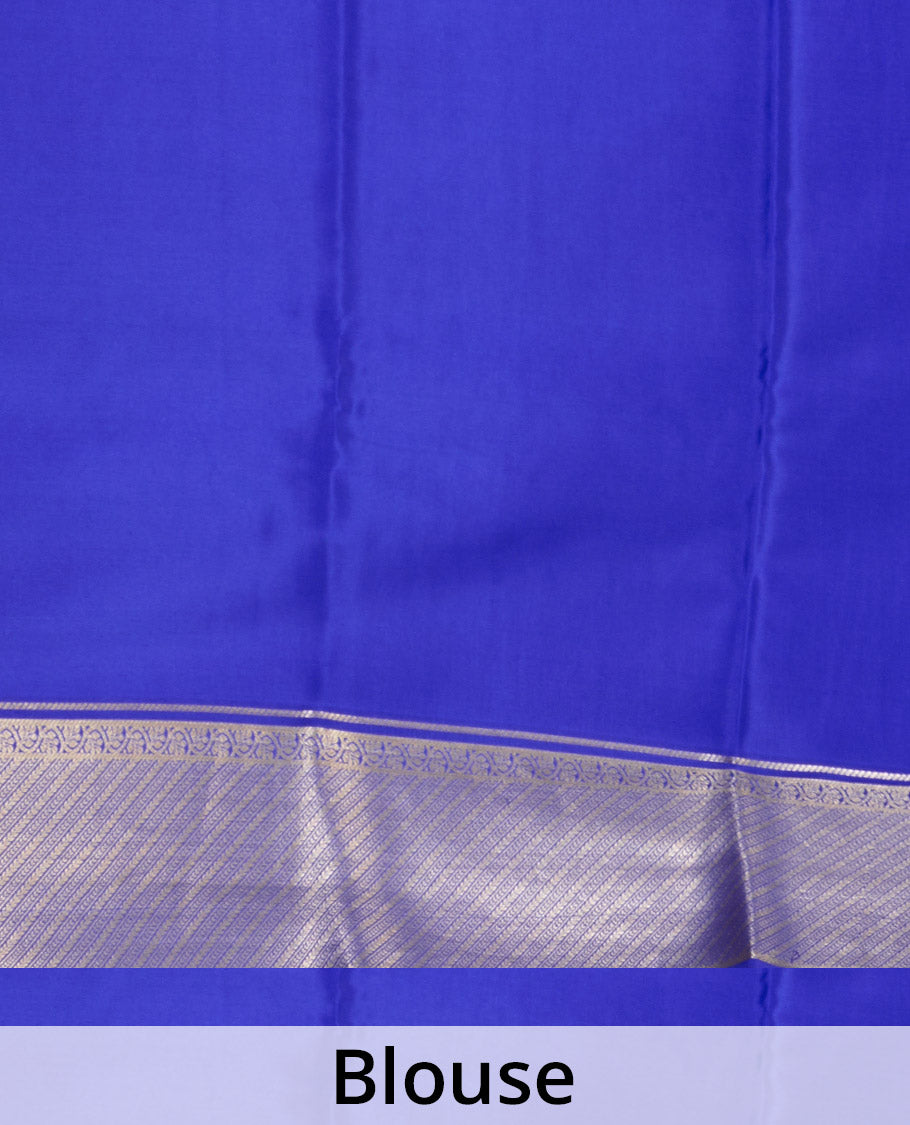 Orange zari buttas Mysore silk saree, contrast traditional zari border, and pallu of ogee patterns