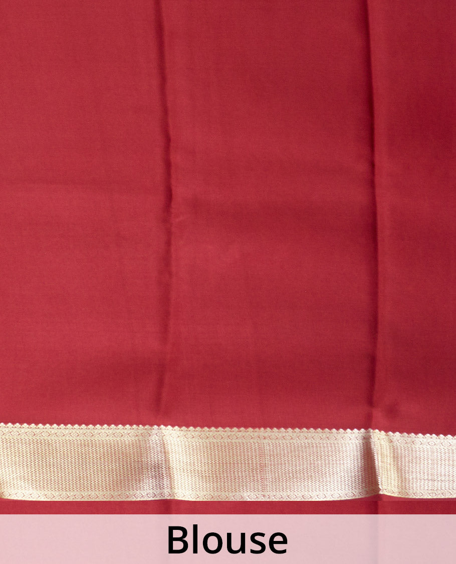 Blue floral zari buttas Mysore silk saree, contrast maroon traditional zari border, and pallu of jaal pattern