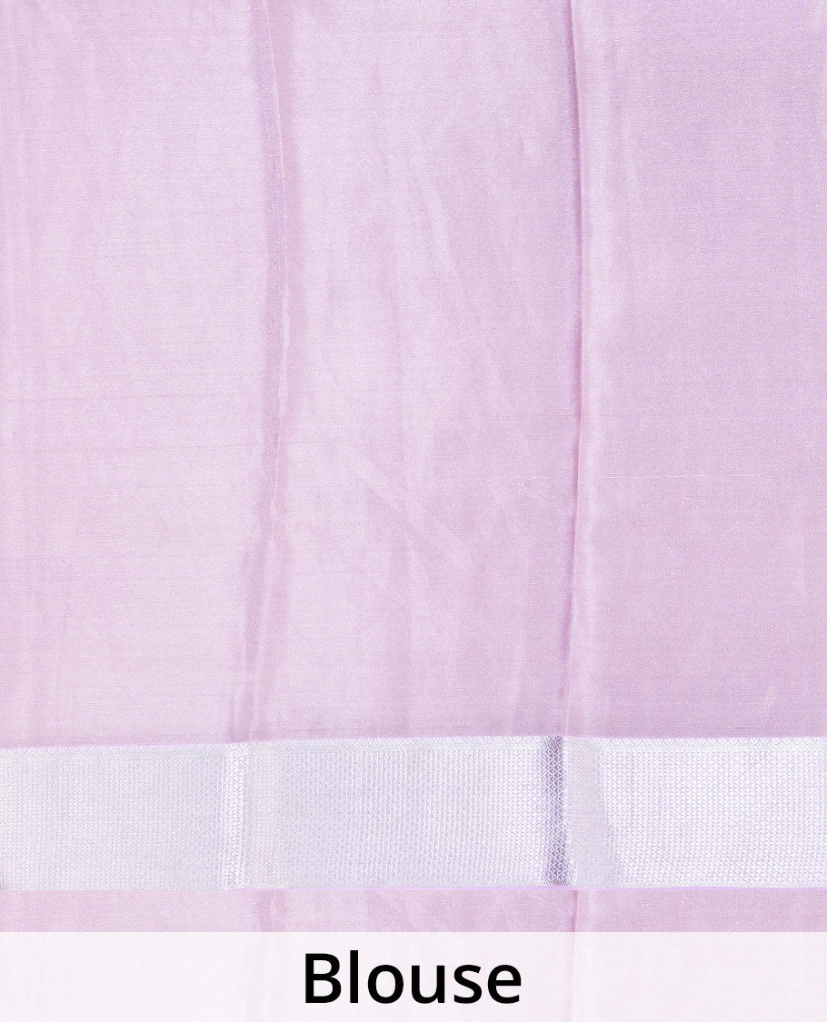 Pale lavender jacquard Mysore silk saree, traditional zari border, and jaal pallu