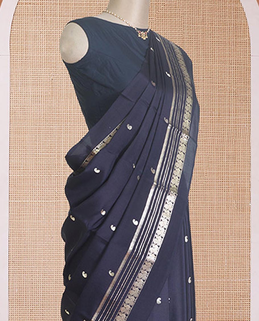 Black paisley buttas Mysore silk saree, traditional zari design rettai pettu border, and pallu steeped with paisleys