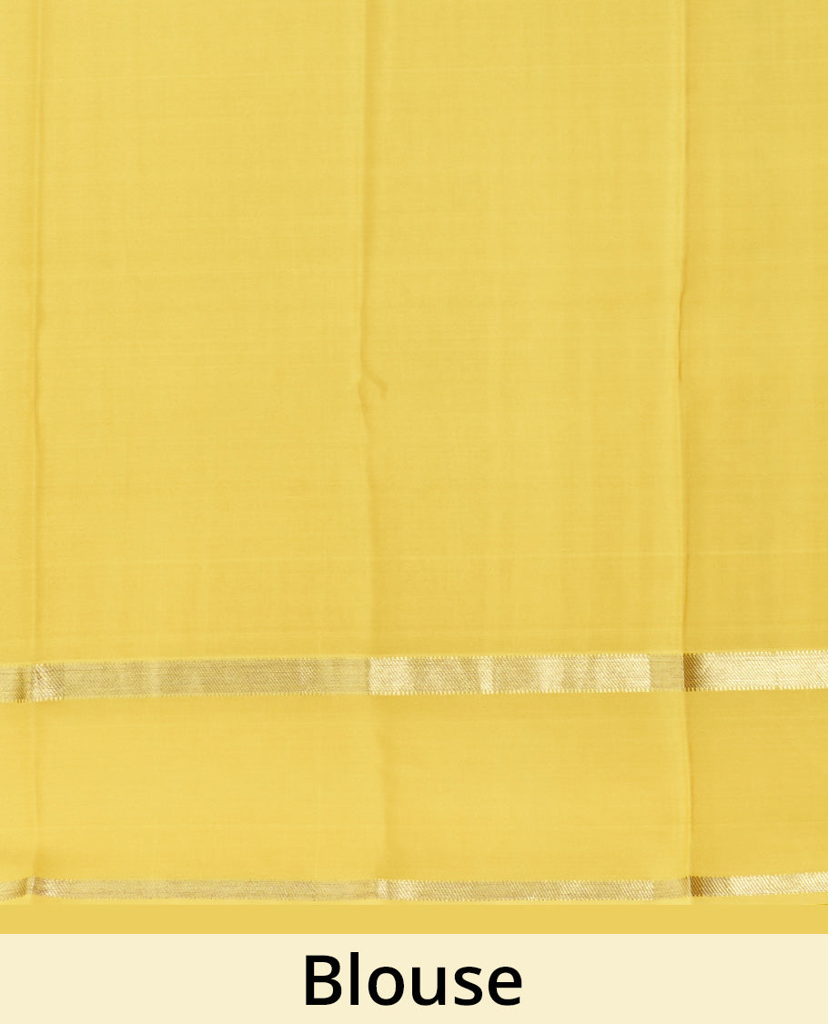 Yellow traditional zari steeped Mysore silk saree, rettai pettu zari border, and intricate pallu