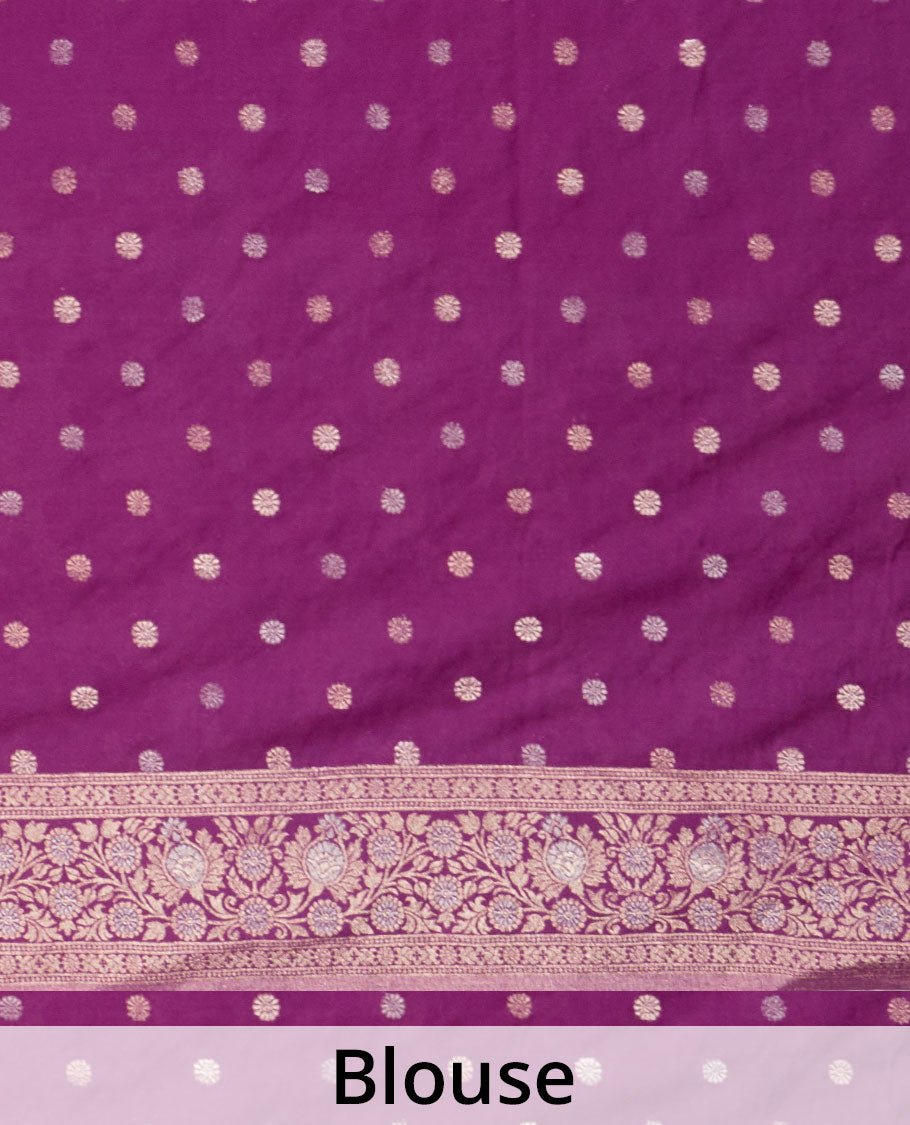 Purple floral jaal jacquard fancy crepe saree, floral design zari border, and floral jaal pallu