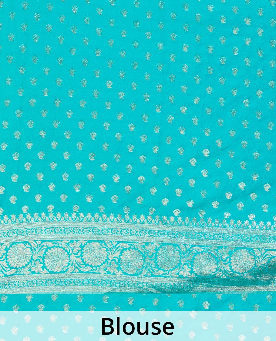 Green floral jaal jacquard fancy crepe saree, floral creeper zari border, and pallu of paisley jaal design