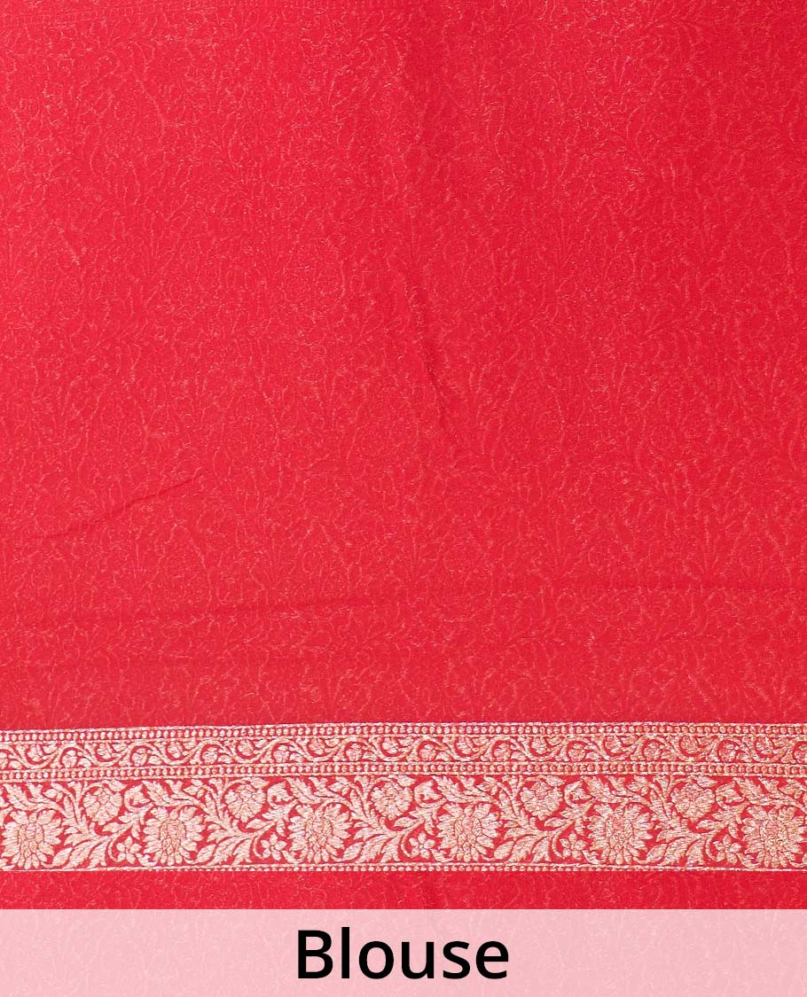 Violet zari buttas banarasi georgette saree, contrast traditional zari border, and pallu of intricate designs