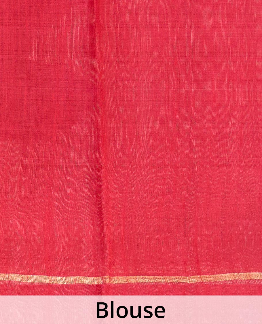 Red plain dupion silk saree, zari border and pallu of temple, and geometric designs