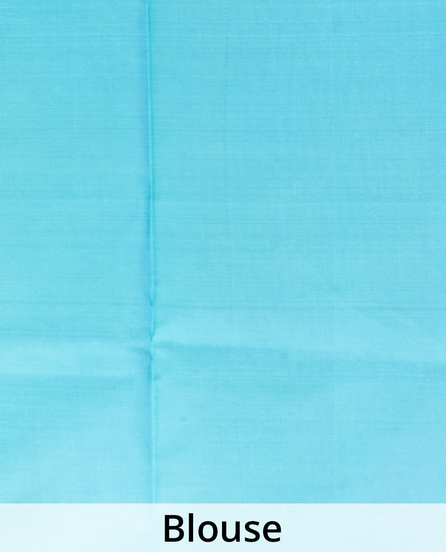 Borderless green floral vine printed silk saree, contrast chevron stripes printed pallu