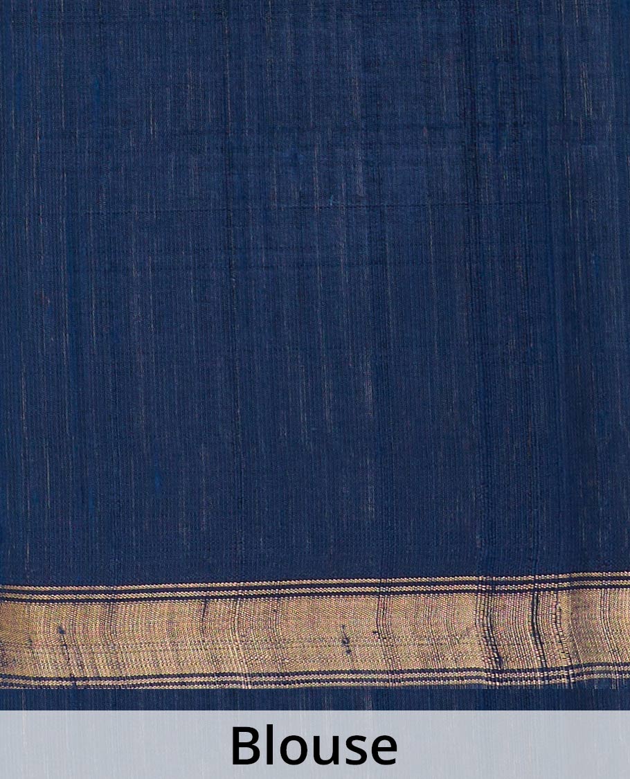 Blue dobby-style buttas dupion silk saree, big thazampoo rekku border, and zari-rich pallu