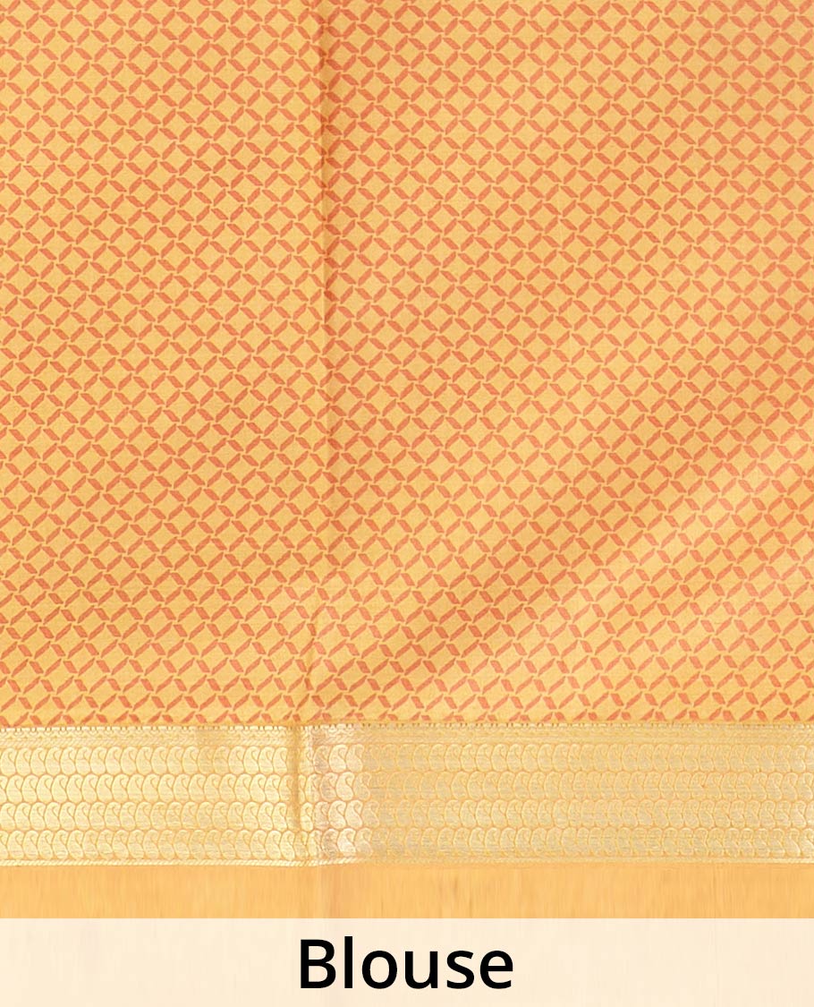 Pink intricate designs printed silk saree, contrast paisley zari motifs border, and printed pallu