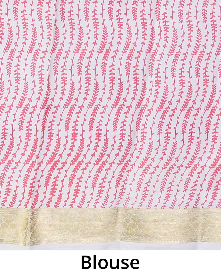 Multi-color micro-checked with floral vine printed silk saree, tarditional zari border, and pallu of stripes