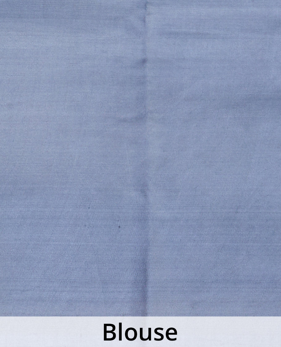 Borderless white and grey floral motifs printed silk saree, floral design pallu