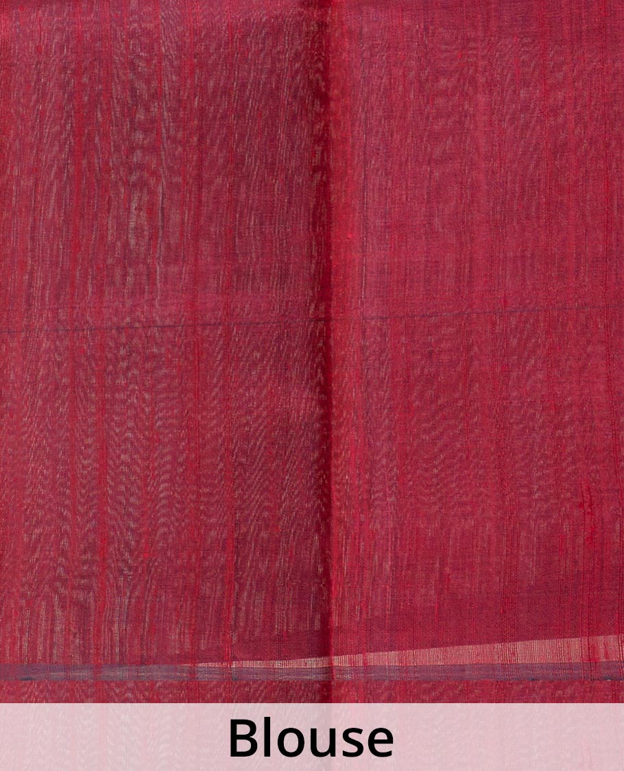 Borderless maroon dupion silk saree with stripes, and polka dots, zari rich pallu