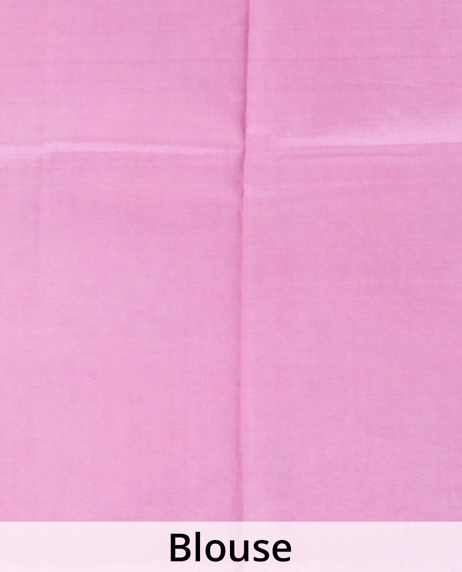 Borderless pink paisley motifs printed silk saree, intricately printed pallu